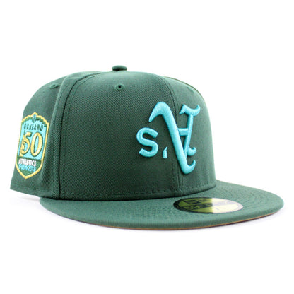 Oakland Athletics 50th Anniversary New Era 59Fifty Fitted Hat (Green Khaki Underbrim)