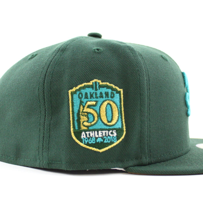 Oakland Athletics 50th Anniversary New Era 59Fifty Fitted Hat (Green Khaki Underbrim)