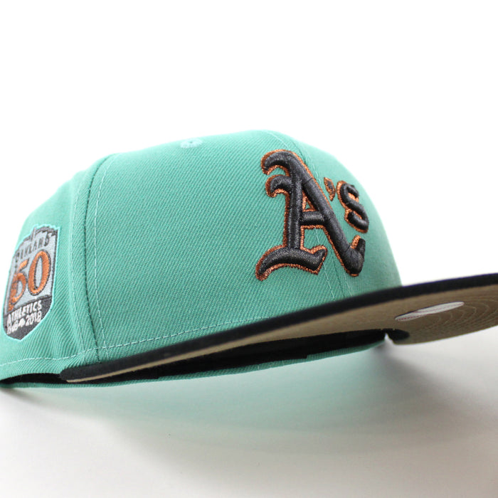 Oakland Athletics 50th Anniversary New Era 59Fifty Fitted Hat (Mint Black Khaki Under Brim)