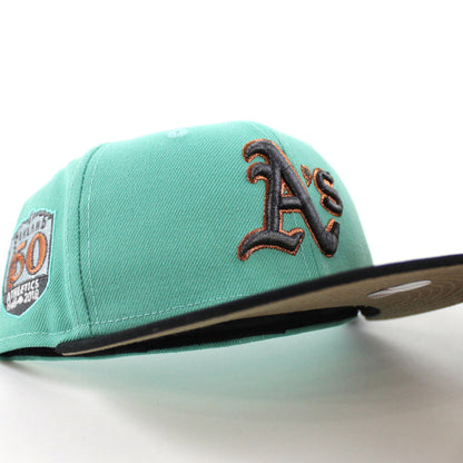 Oakland Athletics 50th Anniversary New Era 59Fifty Fitted Hat (Mint Black Khaki Under Brim)