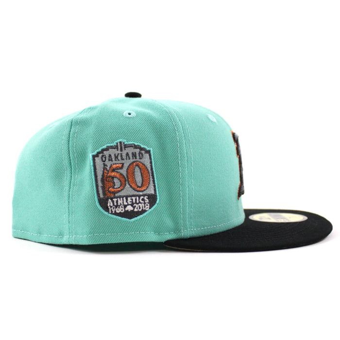 Oakland Athletics 50th Anniversary New Era 59Fifty Fitted Hat (Mint Black Khaki Under Brim)