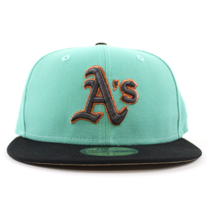 Oakland Athletics 50th Anniversary New Era 59Fifty Fitted Hat (Mint Black Khaki Under Brim)