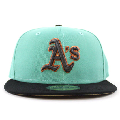 Oakland Athletics 50th Anniversary New Era 59Fifty Fitted Hat (Mint Black Khaki Under Brim)