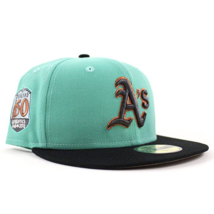 Oakland Athletics 50th Anniversary New Era 59Fifty Fitted Hat (Mint Black Khaki Under Brim)