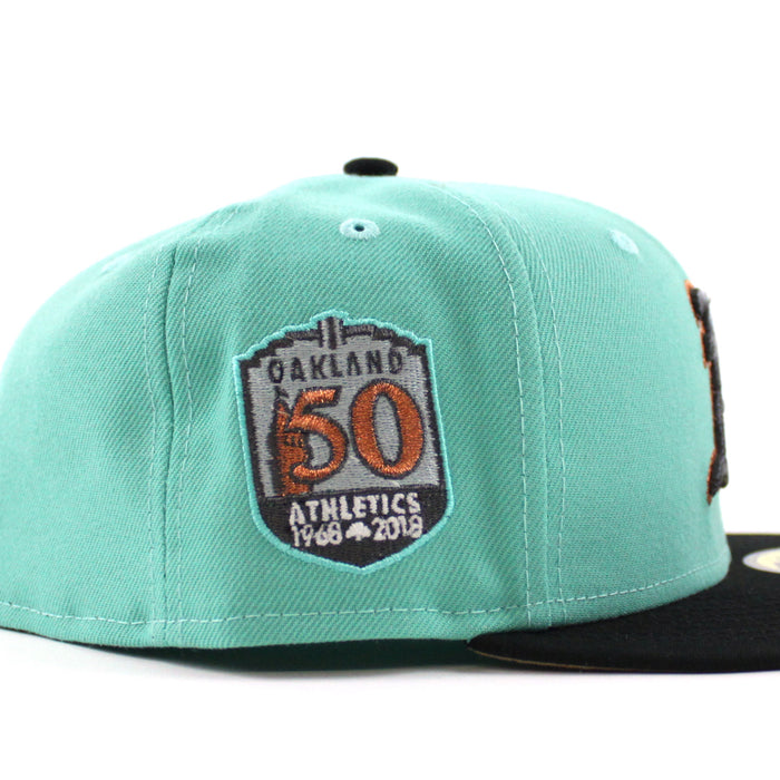Oakland Athletics 50th Anniversary New Era 59Fifty Fitted Hat (Mint Black Khaki Under Brim)