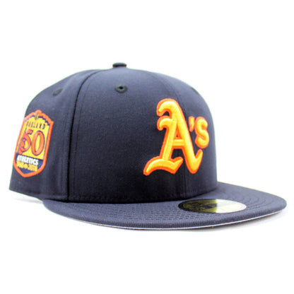 Oakland Athletics 50th Anniversary New Era 59Fifty Fitted Hat (Retro Warriors Colors Grey Under Brim)
