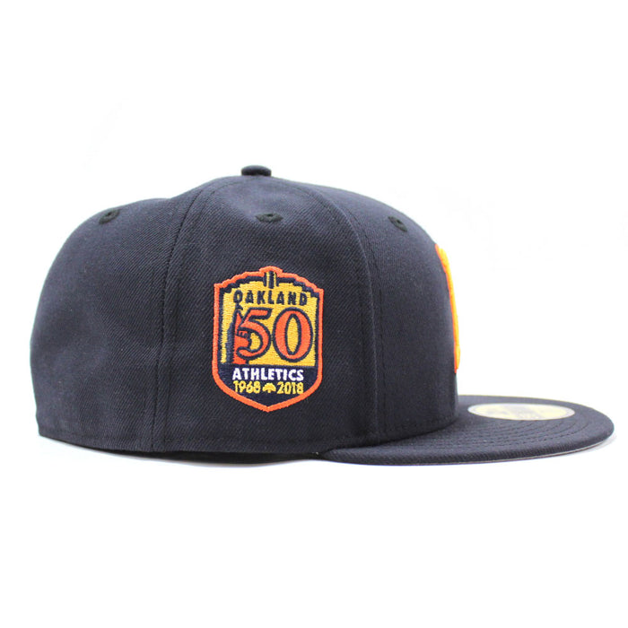 Oakland Athletics 50th Anniversary New Era 59Fifty Fitted Hat (Retro Warriors Colors Grey Under Brim)