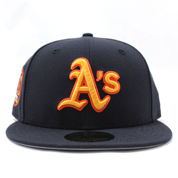 Oakland Athletics 50th Anniversary New Era 59Fifty Fitted Hat (Retro Warriors Colors Grey Under Brim)