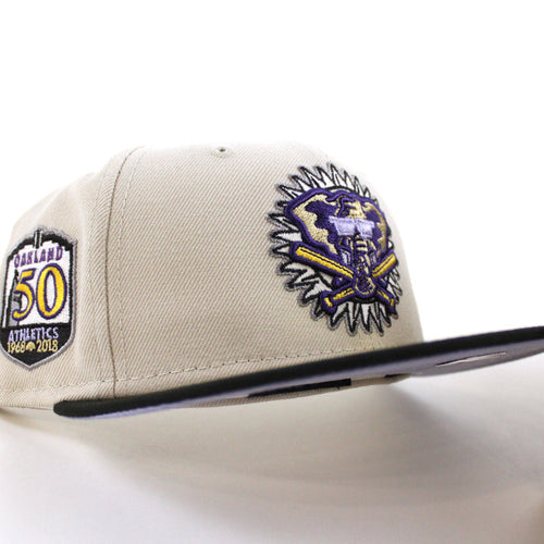 Oakland Athletics 50th Anniversary New Era 59Fifty Fitted Hat (Stone Black Lavender Under Brim)