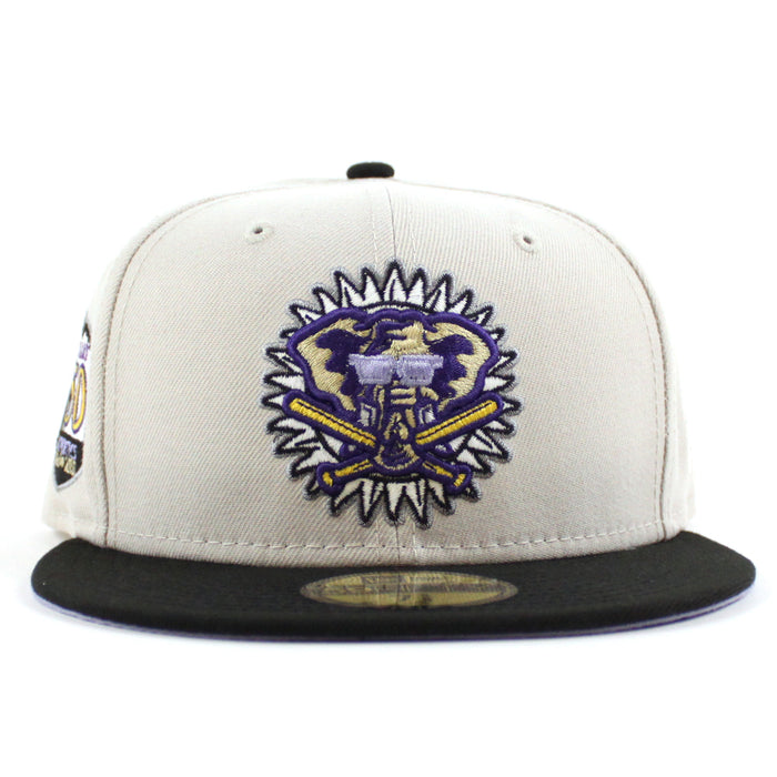 Oakland Athletics 50th Anniversary New Era 59Fifty Fitted Hat (Stone Black Lavender Under Brim)
