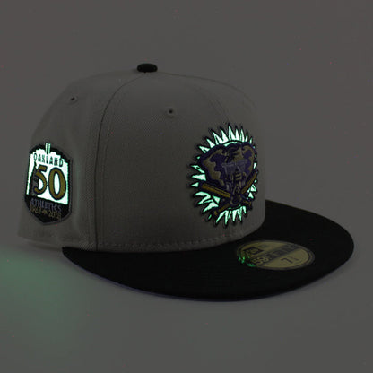 Oakland Athletics 50th Anniversary New Era 59Fifty Fitted Hat (Stone Black Lavender Under Brim)