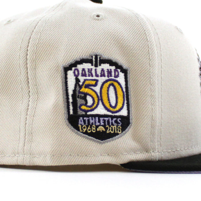 Oakland Athletics 50th Anniversary New Era 59Fifty Fitted Hat (Stone Black Lavender Under Brim)