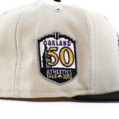Oakland Athletics 50th Anniversary New Era 59Fifty Fitted Hat (Stone Black Lavender Under Brim)