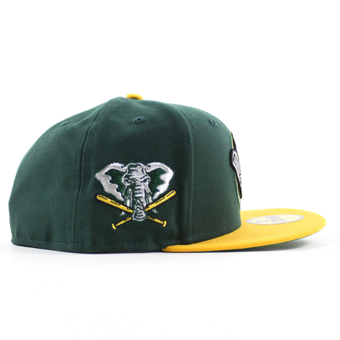Oakland Athletics Elephant Patch New Era 59Fifty Fitted Hat (Dark Green Yellow Gray Under Brim)