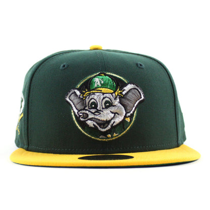 Oakland Athletics Elephant Patch New Era 59Fifty Fitted Hat (Dark Green Yellow Gray Under Brim)