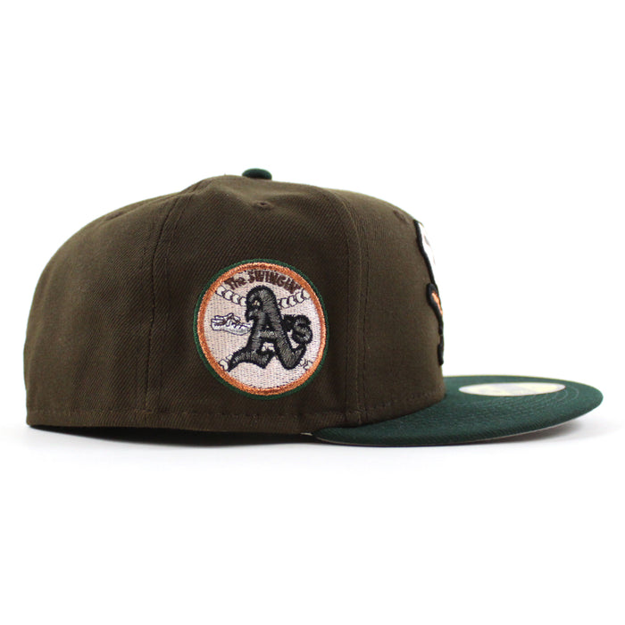 Oakland Athletics Swinging A’s New Era 59Fifty Fitted Hat (Walnut Green Gray Under Brim)