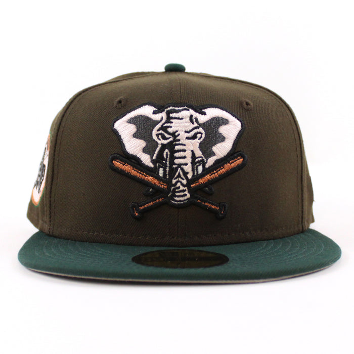 Oakland Athletics Swinging A’s New Era 59Fifty Fitted Hat (Walnut Green Gray Under Brim)