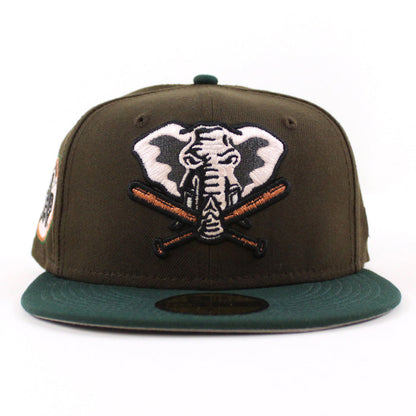 Oakland Athletics Swinging A’s New Era 59Fifty Fitted Hat (Walnut Green Gray Under Brim)