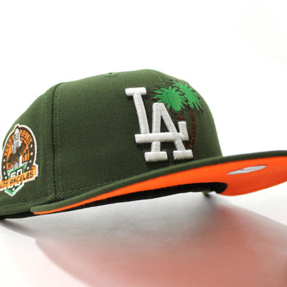 Palm Tree Los Angeles Dodgers 60th Anniversary New Era 59Fifty Fitted Hat (Hunter Green Orange Under Brim)