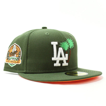 Palm Tree Los Angeles Dodgers 60th Anniversary New Era 59Fifty Fitted Hat (Hunter Green Orange Under Brim)