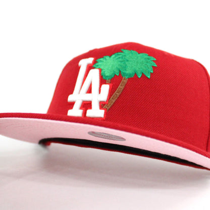 Palm Tree Los Angeles Dodgers 60th Anniversary New Era 59Fifty Fitted Hat (Red Glow in the Dark Pink Under Brim)