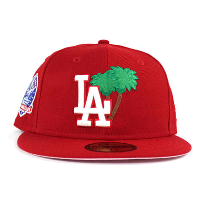 Palm Tree Los Angeles Dodgers 60th Anniversary New Era 59Fifty Fitted Hat (Red Glow in the Dark Pink Under Brim)