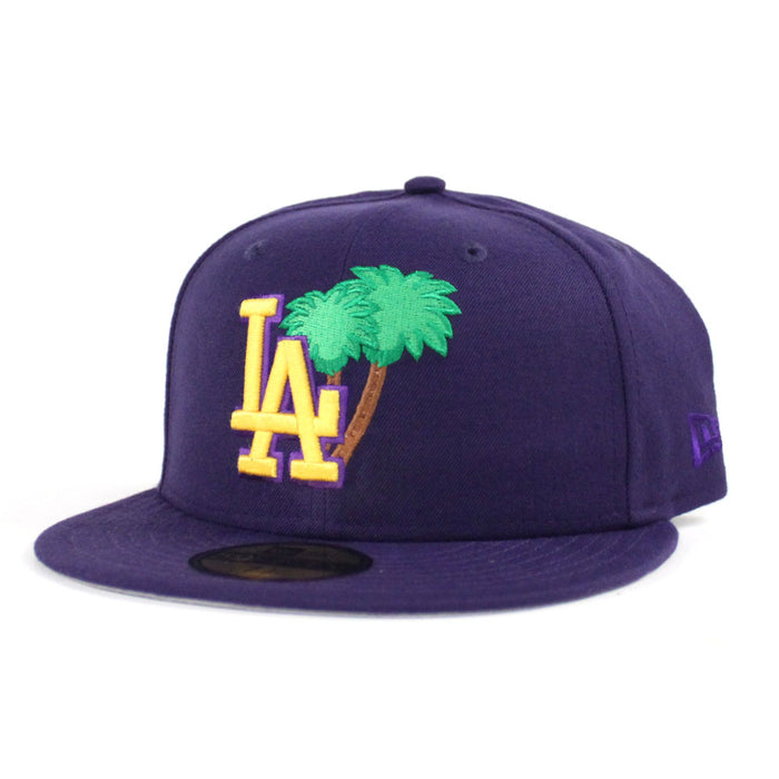 Palm Tree Los Angeles Dodgers New Era 59Fifty Fitted Hat (Purple Gray Under Brim)