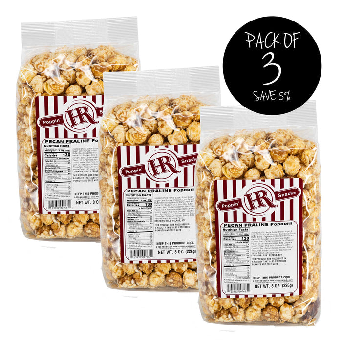 Pecan Praline Popcorn | Pack of 3 | 8 oz | HR Poppin' Snacks