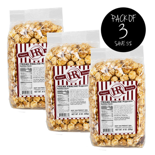 Pecan Praline Popcorn | Pack of 3 | 8 oz | HR Poppin' Snacks