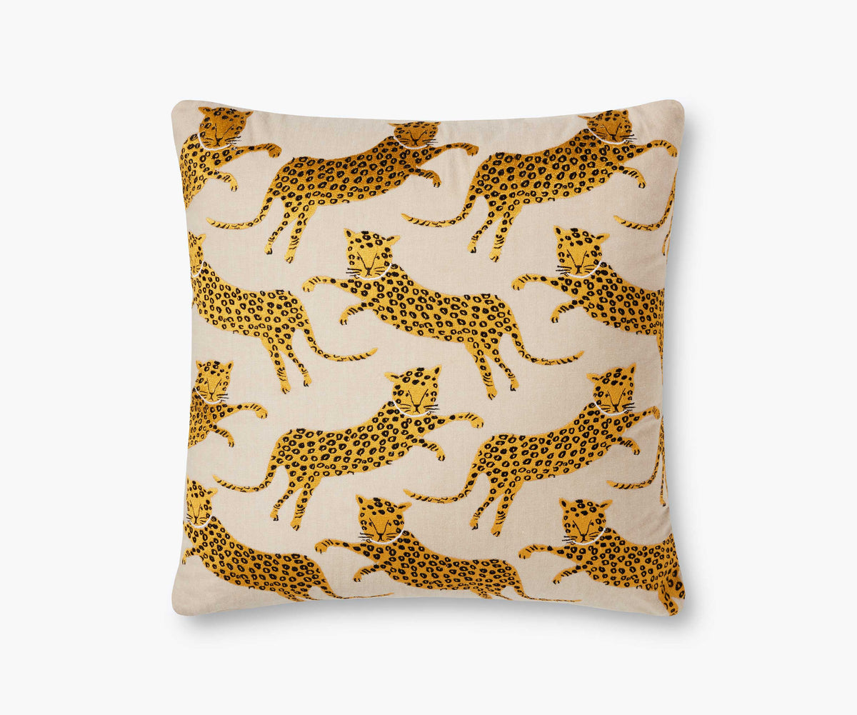 Leap of Leopards Embroidered Pillow - Metallic Gold