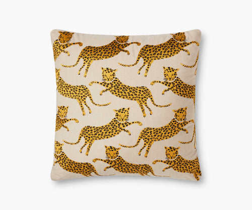 Leap of Leopards Embroidered Pillow - Metallic Gold