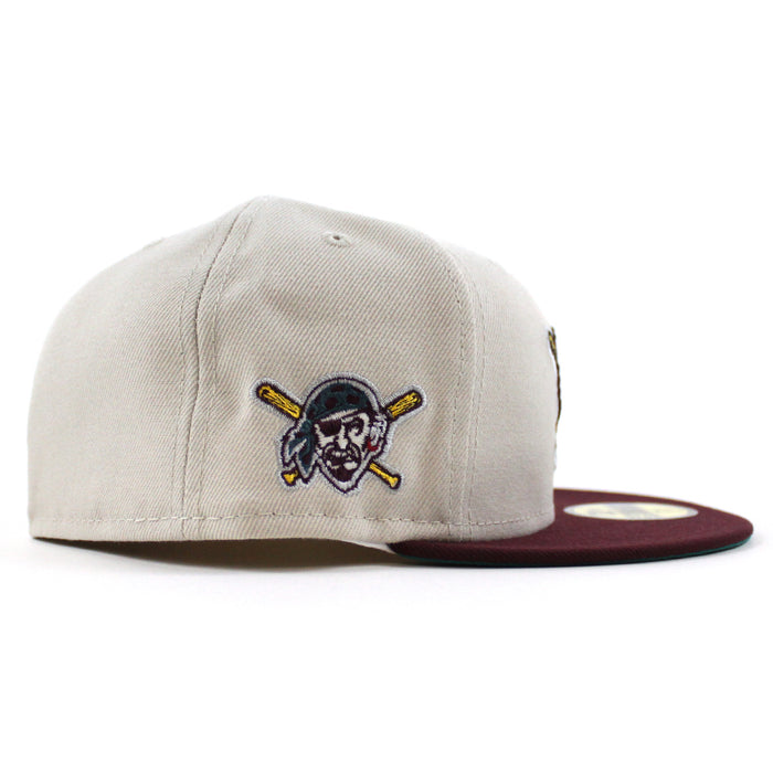 Pittsburgh Pirates PIRATES PATCH 59Fifty New Era Fitted Hat (STONE MAROON NORTHWEST GREEN Under Brim)