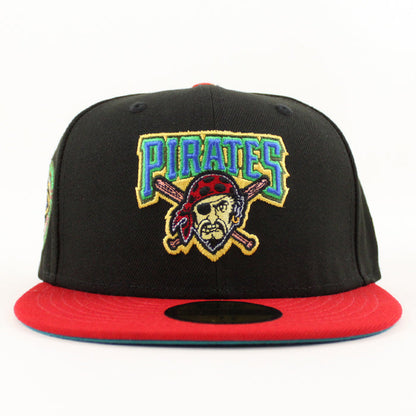 Pittsburgh Pirates THREE RIVERS STADIUM 59Fifty New Era Fitted Hat (BLACK SCARLET TITLEWAVE Under Brim)