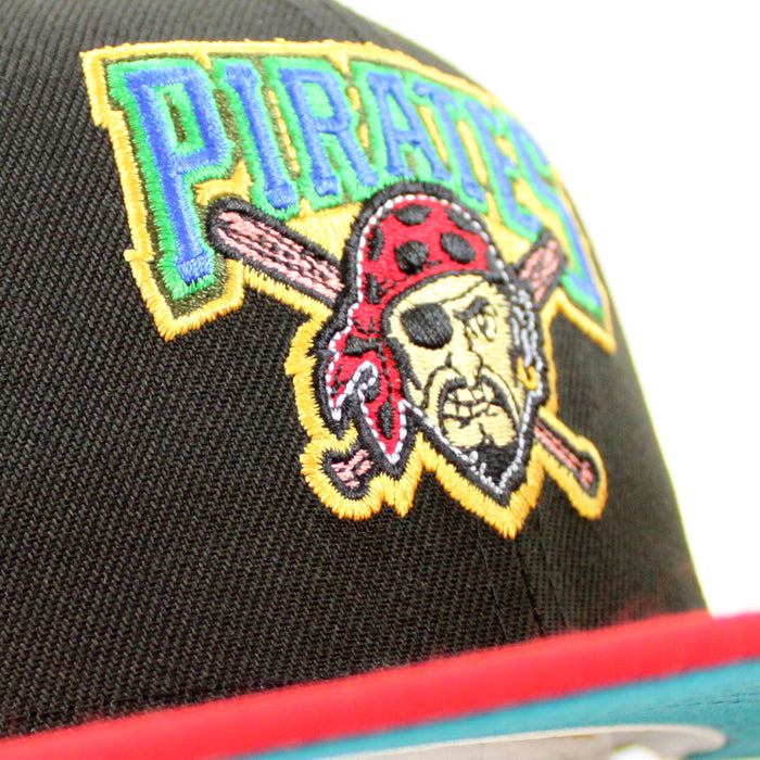Pittsburgh Pirates THREE RIVERS STADIUM 59Fifty New Era Fitted Hat (BLACK SCARLET TITLEWAVE Under Brim)