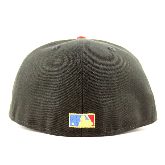 Pittsburgh Pirates THREE RIVERS STADIUM 59Fifty New Era Fitted Hat (BLACK SCARLET TITLEWAVE Under Brim)