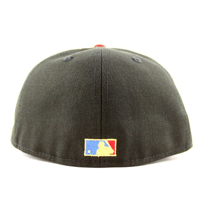 Pittsburgh Pirates THREE RIVERS STADIUM 59Fifty New Era Fitted Hat (BLACK SCARLET TITLEWAVE Under Brim)