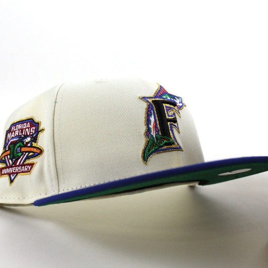 🚨PRE-ORDER🚨 Florida Marlins 10th Anniversary New Era 59Fifty Fitted Hat (Chrome White Royal Blue Green Under brim)