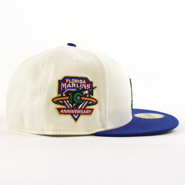 🚨PRE-ORDER🚨 Florida Marlins 10th Anniversary New Era 59Fifty Fitted Hat (Chrome White Royal Blue Green Under brim)