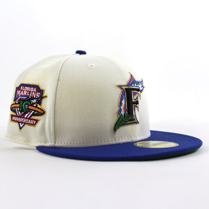🚨PRE-ORDER🚨 Florida Marlins 10th Anniversary New Era 59Fifty Fitted Hat (Chrome White Royal Blue Green Under brim)