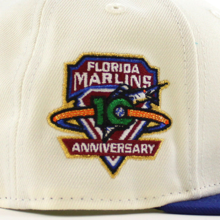 🚨PRE-ORDER🚨 Florida Marlins 10th Anniversary New Era 59Fifty Fitted Hat (Chrome White Royal Blue Green Under brim)