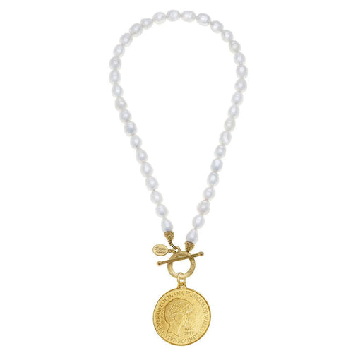 Princess Diana Coin on Front Toggle Pearl Necklace