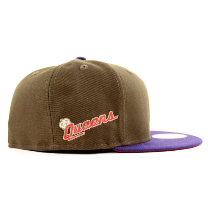 QUEENS KINGS QUEENS Patch New Era 59Fifty Fitted Hat (WALNUT PURPLE SCARLET Under Brim)