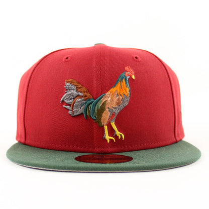 ROOSTER New Era 59Fifty Fitted Hat (Pinot Red Mountain Green Gray Under Brim)