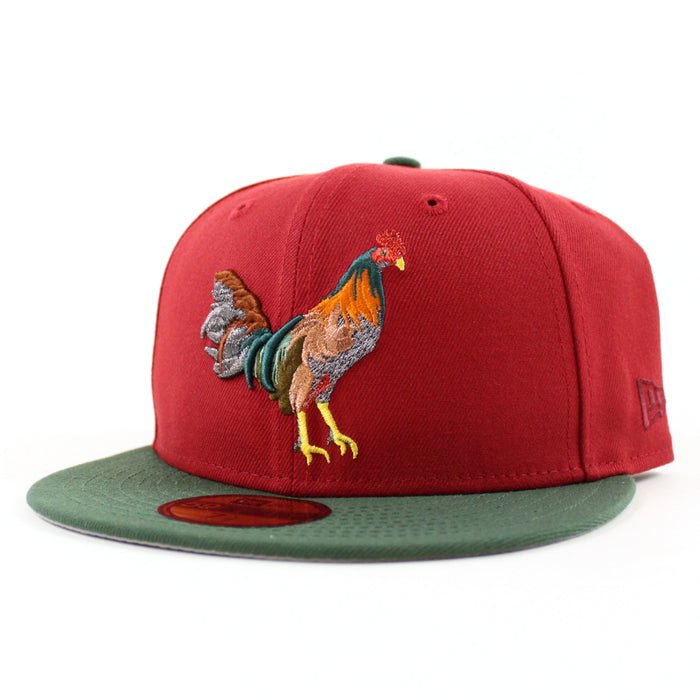 ROOSTER New Era 59Fifty Fitted Hat (Pinot Red Mountain Green Gray Under Brim)
