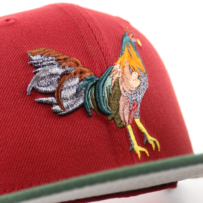 ROOSTER New Era 59Fifty Fitted Hat (Pinot Red Mountain Green Gray Under Brim)