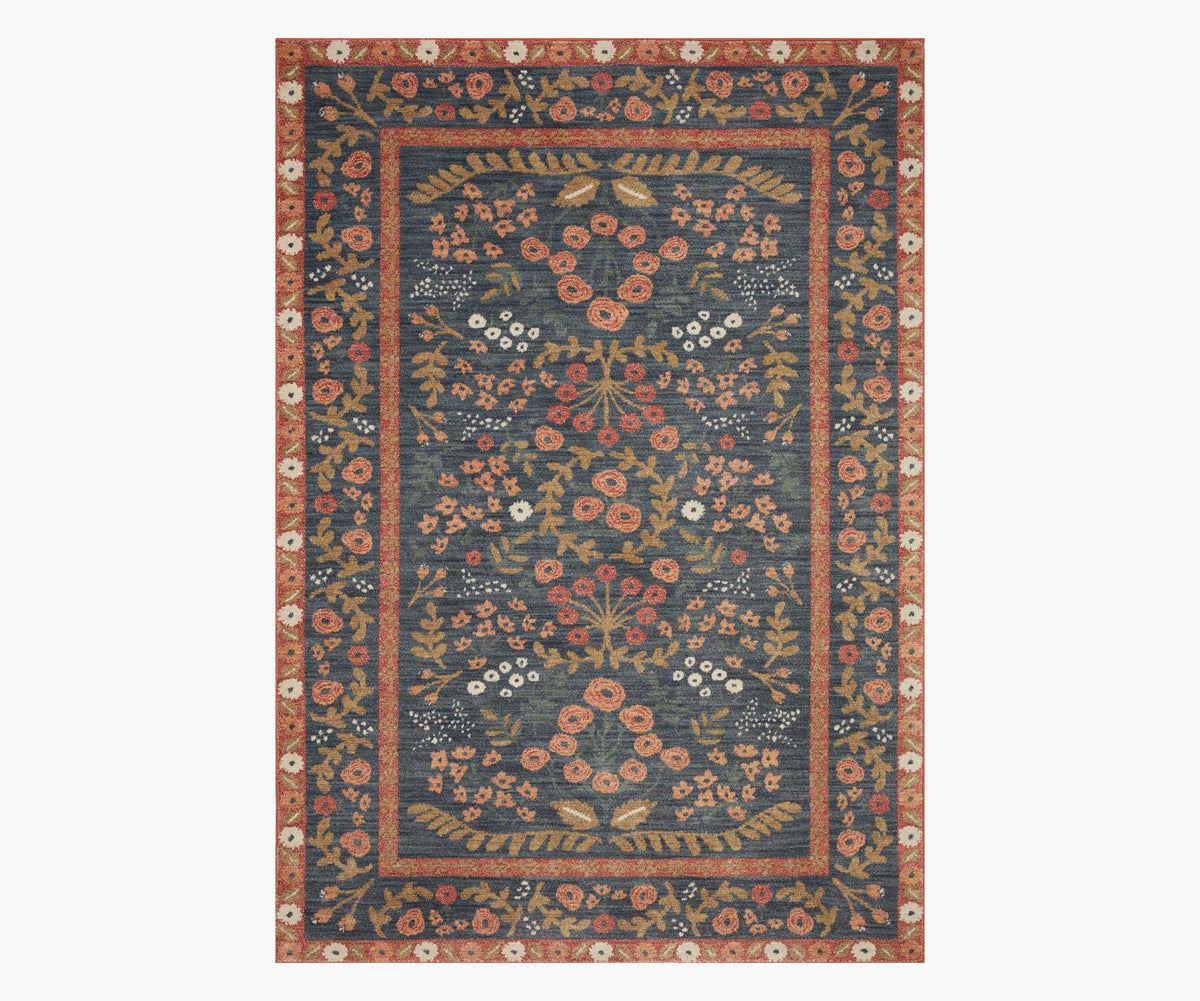 Fiore Florence Power Loomed Rug - Navy & Rust