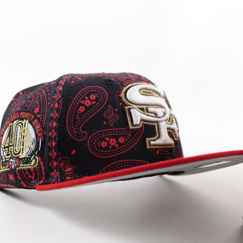 San Francisco 49ers 40th Anniversary New Era 59Fifty Fitted Hat (Black Red Paisley Green Under Brim)