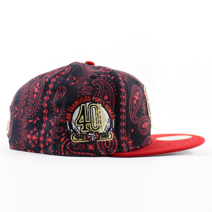San Francisco 49ers 40th Anniversary New Era 59Fifty Fitted Hat (Black Red Paisley Green Under Brim)