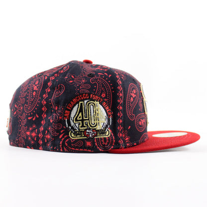 San Francisco 49ers 40th Anniversary New Era 59Fifty Fitted Hat (Black Red Paisley Green Under Brim)