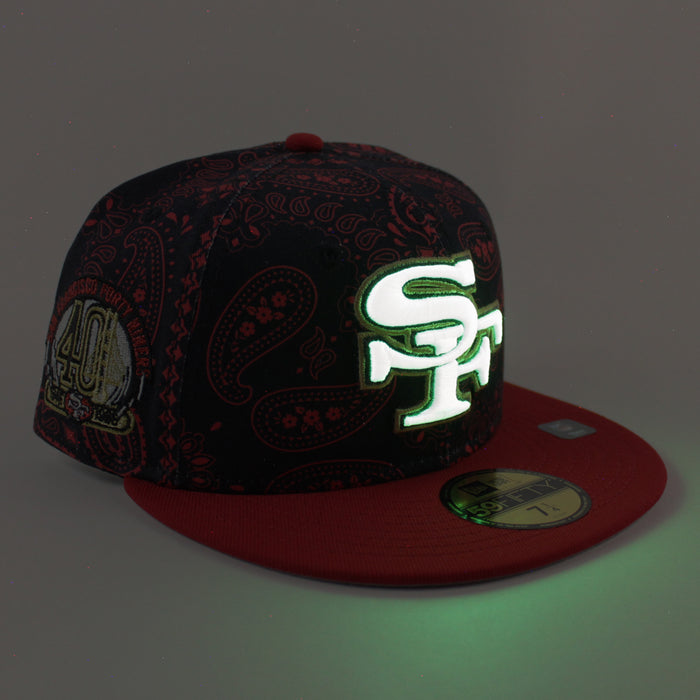San Francisco 49ers 40th Anniversary New Era 59Fifty Fitted Hat (Black Red Paisley Green Under Brim)